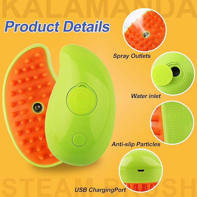 Cat Steam Brush, 3 in 1 Cat Steamy Brush Cleanser, Silicone Massage Grooming Brush, Pet Hair Cleaning Brush Comb for Cats Dogs(Mango Green)