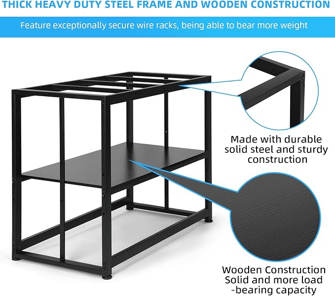 VOWNER 55-75 Gallon Fish Tank Stand - Metal Aquarium Stand, 48.4" x 14.9" x 29.5" Adjustable Heavy Duty Reptile Tank Stand, Adjustable 2-Tier Fish Tank Rack Shelf for Home Office, Tank not Included