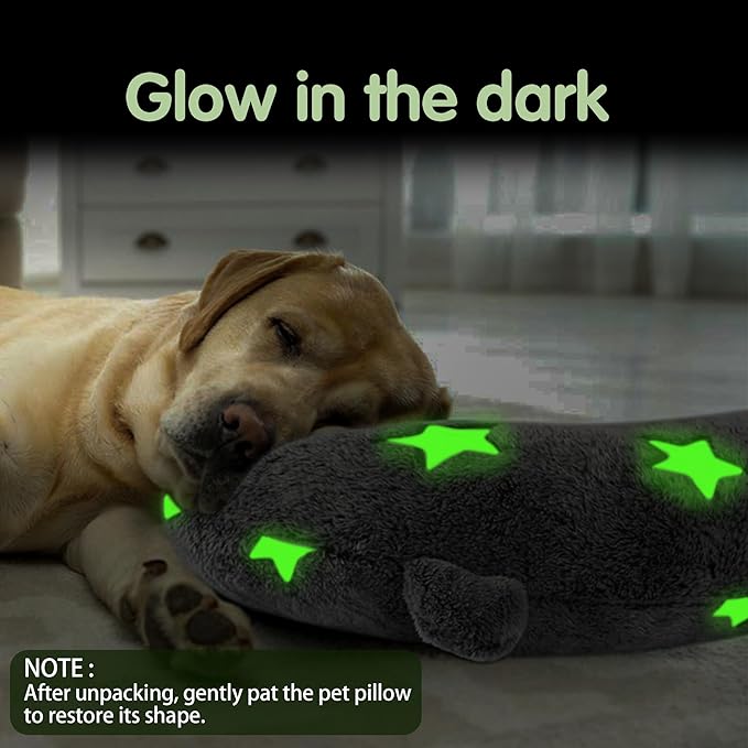 Dog Calming Pillow Glow in The Dark, Soft U-Shaped Pet Pillows for Dogs & Cats, Machine Washable, Dog Neck Pillow, Joint Relief, Better Sleep (Large, Gray)