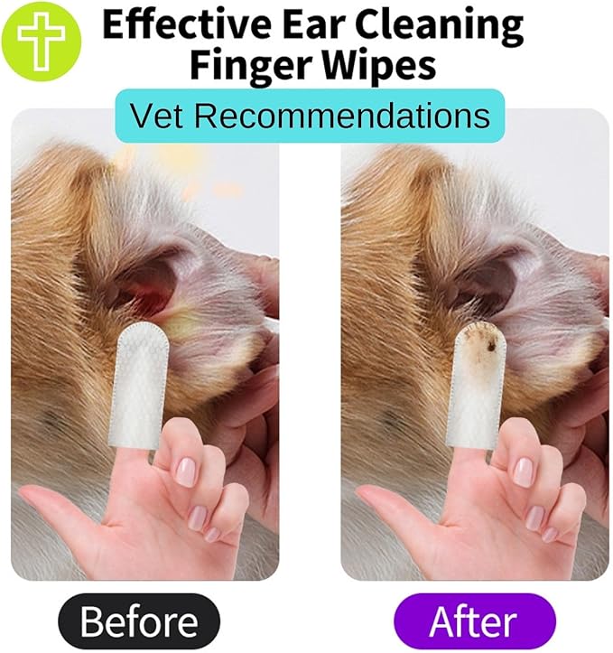 Dog Ear Cleaner Finger Wipes，Premium Ear Finger Wipes for Dogs Cats 50 Pcs Reduce Earwax Buildup Sooths Deodorizes Relieve Ear Itching Inflammation, Fresh Coconut Scent, Natural Ingredients (50 Pcs)