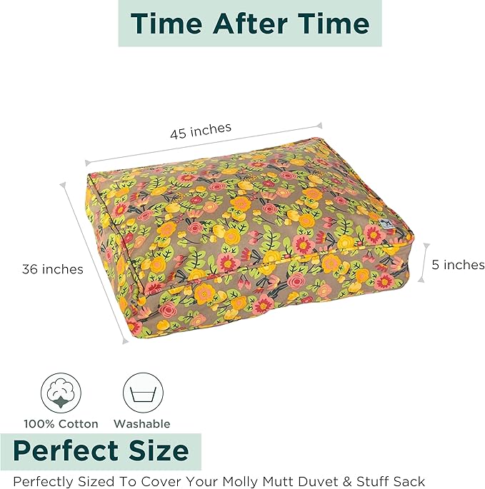 Molly Mutt Huge Dog Bed Cover -Time After Time Print - Measures 36”x45”x5’’ - 100% Cotton - Durable - Breathable - Sustainable - Machine Washable Dog Bed Cover