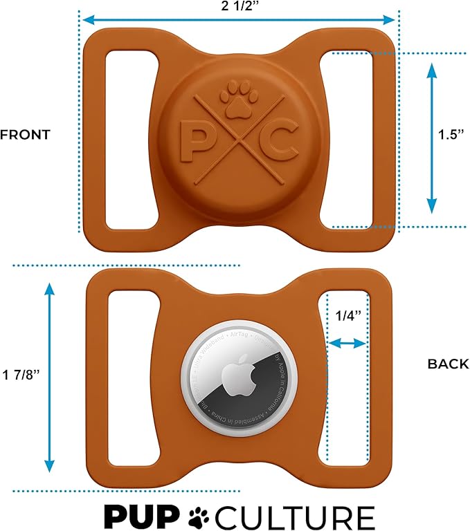 Pup Culture AirTag Dog Collar Holder, Extra-Durable, Lightweight, and Protective AirTag Case for Dog Collar - Track Your Pet Using an Apple AirTag - Dog Collar AirTag Holder- Orange 1.5 Inch Collar