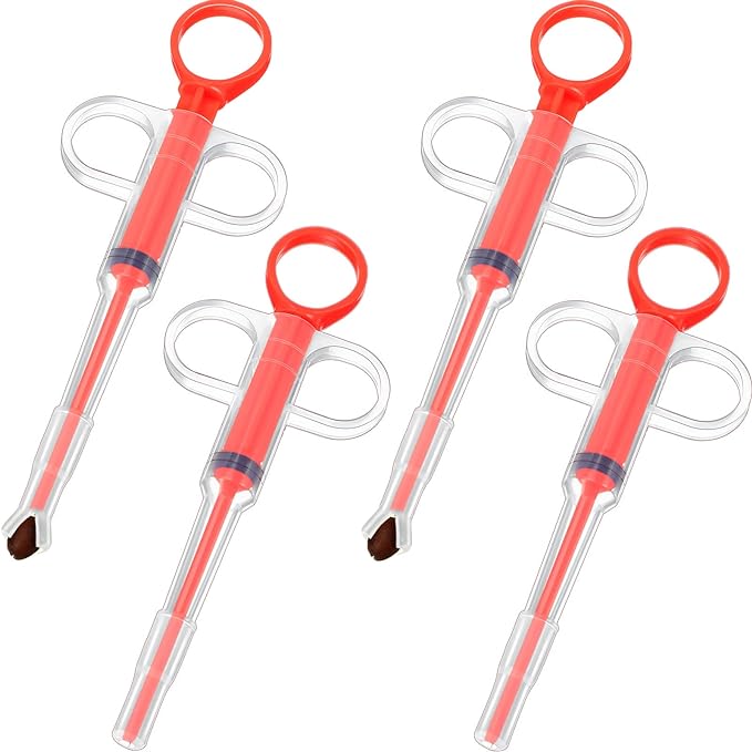 Nuanchu 4 Pieces Pet Pill Plunger Popper for Small Cats Dogs Pill Gun Dispenser Shooter Pet Piller Soft Tip Tablet Syringe Pusher Animal Medicine Feeder for Feeding Accessories (Red)