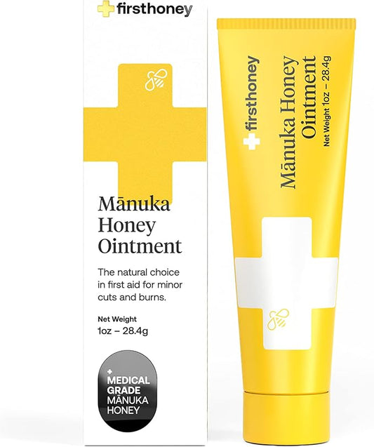 First Honey Wound Healing Ointment [ 1oz - 28.4g ] | 100% Active Leptospermum | Fast Relief & Skin Repair | Manuka Honey from New Zealand | Antibiotic Free Burn Care, Scar Gel, Dressing Aid