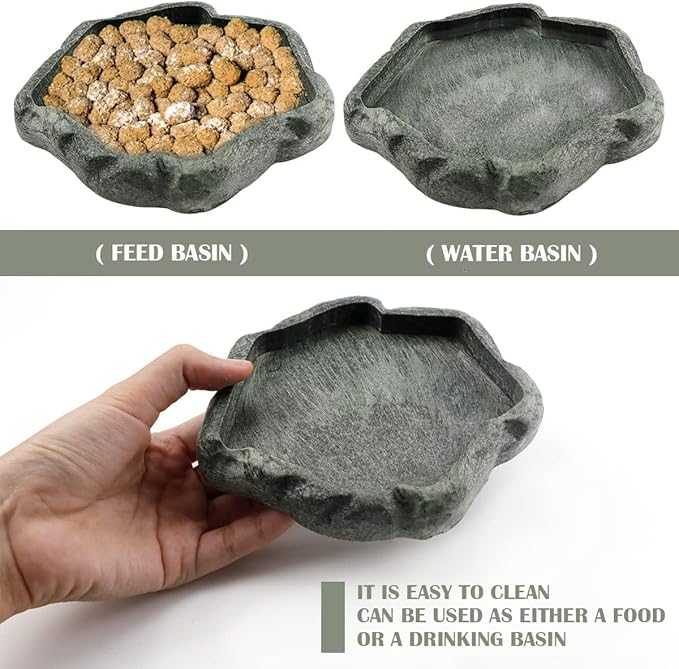 AYNEFY Reptile Food Water Rock Bowls,Resin Reptile Feeder Lizard Worm Feeding Dish Amphibian Feeder Bowl Terrarium Decor for Bearded Dragons Leopard Gecko Frog Snake(Emerald