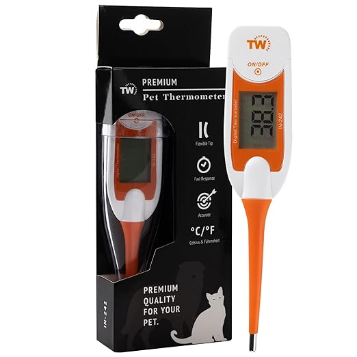 Premium Pet Thermometer for Dogs and Cats Animal Owners of Dog Puppy Cat Horse Equine Flexible Digital Rectal Temperature Dog Thermometer Probe with Vets Veterinary Hobdays Chart