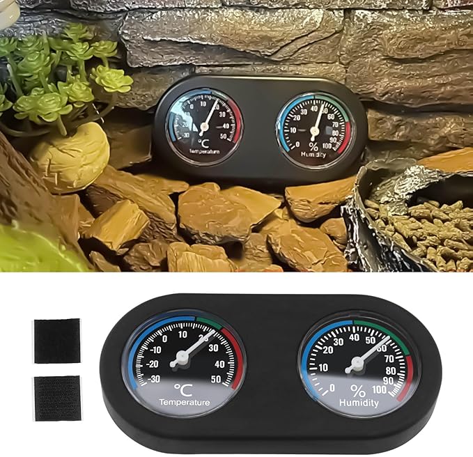 Reptile Thermometer Hygrometer 2 in 1 Mini Round Shape Dual Dial Thermometer and Humidity Gauge for Terrarium Lizard Spider Chameleon Pet