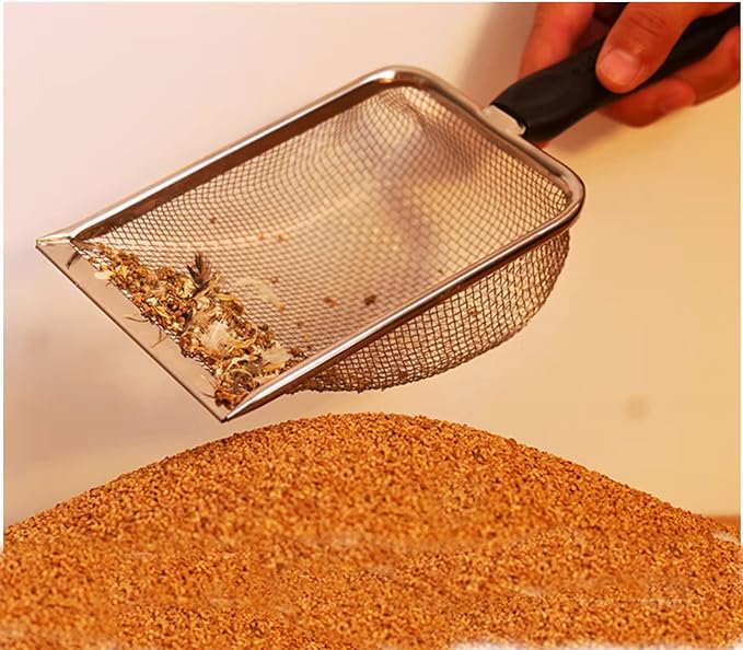 Small Mesh Stainless Steel Cat Litter Scoop Fine Mesh Metal Reptile Litter Cleaner Scooper Non-Stick Coated Metal Litter Scoop Fine Sand Litter Scooper (Hole:2mm/Fine Sand Scooper)