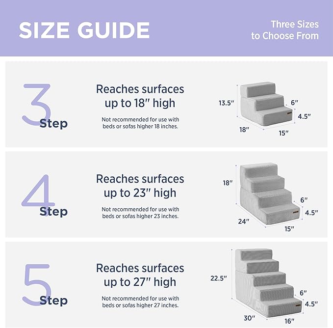 Lesure Dog Stairs for Small Dogs - Pet Stairs for Beds and Couch, Folding Pet Steps with CertiPUR-US Certified Foam for Cat and Doggy, Non-Slip Bottom Dog Steps, Glacier Gray, 4 Steps