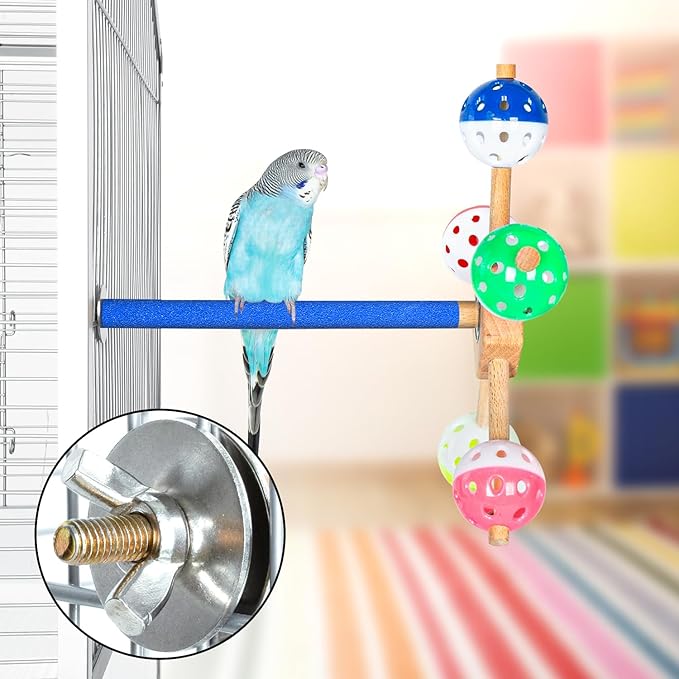OIIBO Perch Toy with Rotating Balls for Birds, Rough-surfaced Natural Bird Toy Puzzle Parrot Toys Boredom Reducing Bird Foraging Toys for Cockatiel, Parakeets, Parrots, Budgies, Lovebird, Conures