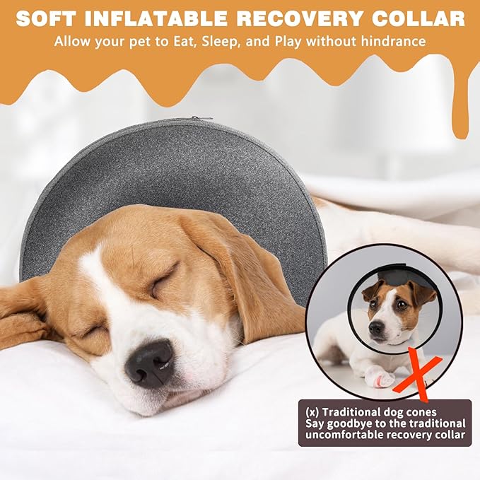 Inflatable Dog Cone Collar Alternative After Surgery - Soft Pet Recovery Collar & Cone for Large Medium Small Dogs to Stop Licking, Protective Dog Neck Donut Collar Does Not Block Vision E-Collar, S