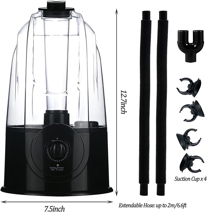 COOSPIDER Reptile Fogger Humidifier Mister for Terrarium Tank with 2 Extension Tubes/Hoses, Pets Mister Adjustable Fog for Reptiles/Amphibians/Snake (3L,380ml/hr)