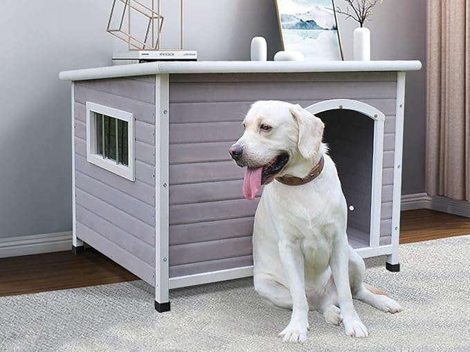 40" Wood Dog Houses Outdoor, Weatherproof Dog Houses Outside with Door Cute Wooden