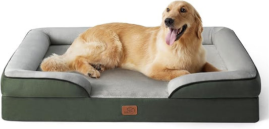 Bedsure Orthopedic Dog Bed for Extra Large Dogs - XL Plus Waterproof Dog Sofa Beds, Supportive Foam Pet Couch Bed with Removable Washable Cover, Waterproof Lining and Nonskid Bottom, Dark Green