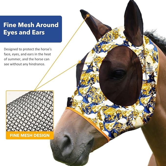 Harrison Howard Super Comfort Stretchy Fly Mask Large Eye Space with UV Protection Soft on Skin with Breathability Luxe Vibe L Full Size