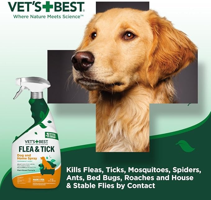 Vet's Best Flea and Tick Home Spray - Dog Flea and Tick Treatment for Home - Plant-Based Formula - Certified Natural Oils,Green - 32 oz