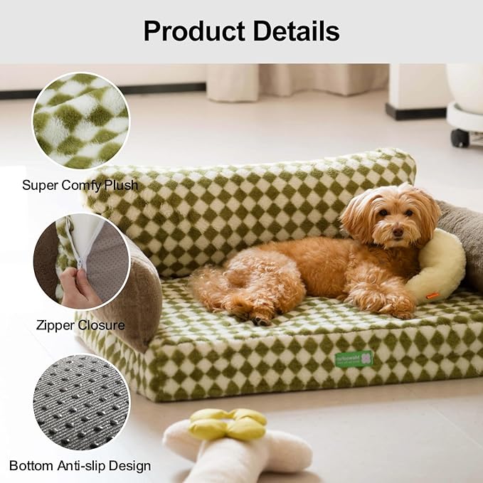 MEWOOFUN 34.6" Orthopedic Dog Bed Sofa for Small Medium Dogs, Egg- Foam Dog Couch with Removable Washable Cover and Non-Slip Bottom (Large, Green)