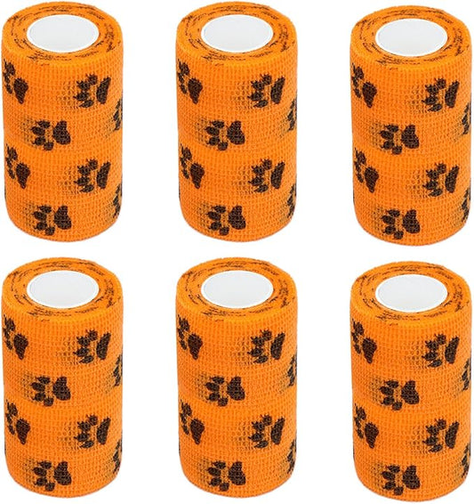 Vet Wrap, Self Adhesive Wrap, First Aid Self Adherent Warp, Self Stick Bandage for Pets Dog Legs Paws Horse Cats Wounds Healing, Disposable Dog Booties Paw Protectors, 4 Inch, 6 Rolls（Orange）