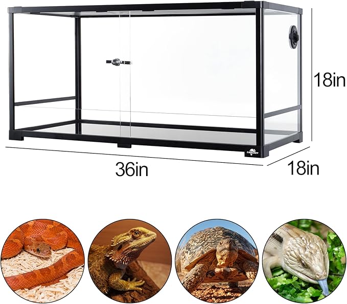 50 Gallon Reptile Tank, Glass Reptile Terrarium 36" x 18" x 18", Sliding Door, Top Ventilation, Cable Pass, Humidify Hole, Glass Reptile Cage Habitat for Bearded Dragon, Lizard, Snake, Gecko