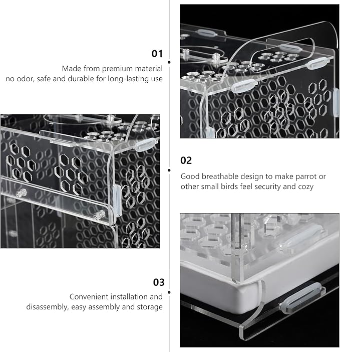 iplusmile Portable Bird Cage, Clear Acrylic Birdcage Hanging Bird Cage House Bird Bath Cage for Parrots, Parakeets, Macaw Lovebirds Bird Accessories