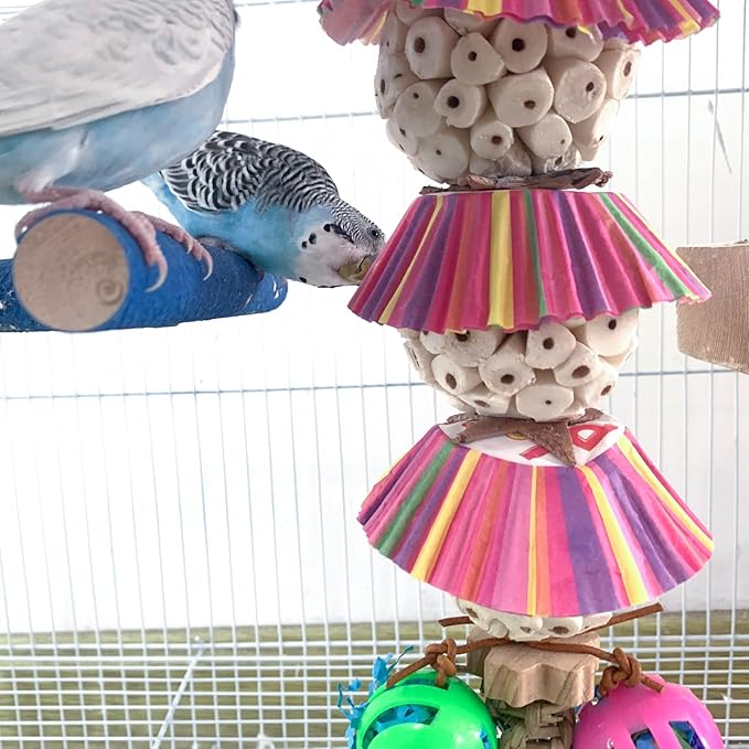 Conure Toys, Natural Bird Sola Ball Chewing Toys, Hanging Bird Parrot Foraging Shredder Toy with Bell for Parrots Parakeets Conures Cockatiels Budgie Cage Toy