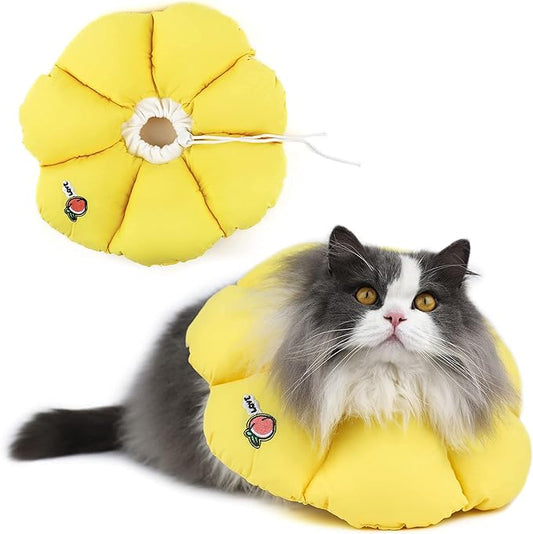 HiDREAM Cat Cone Collar,Cute Waterproof Elizabethan e Collar for Cats,Anti-Bite Lick Wound Healing Safety Cat Recovery Collar,Yellow Flower All-Season Style