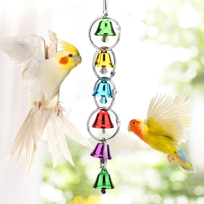 Hypeety Parrot Chew Toys Swing Colorful Bells Chandelier Bird Hanging Toy Parrot Cage Craft Toys Cages African Grey Conure Cockatiel (A)