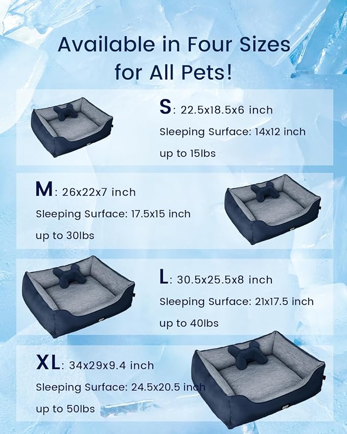 ZonLi Cooling Dog Bed, Dog Beds for Extra Large Dogs, Dog Cooling Bed with Bolsters Waterproof, for Dogs Up to 50 lbs, Pet Bed with Washable Cover, Non-Slip Bottom, without Gel, Oceanic Navy