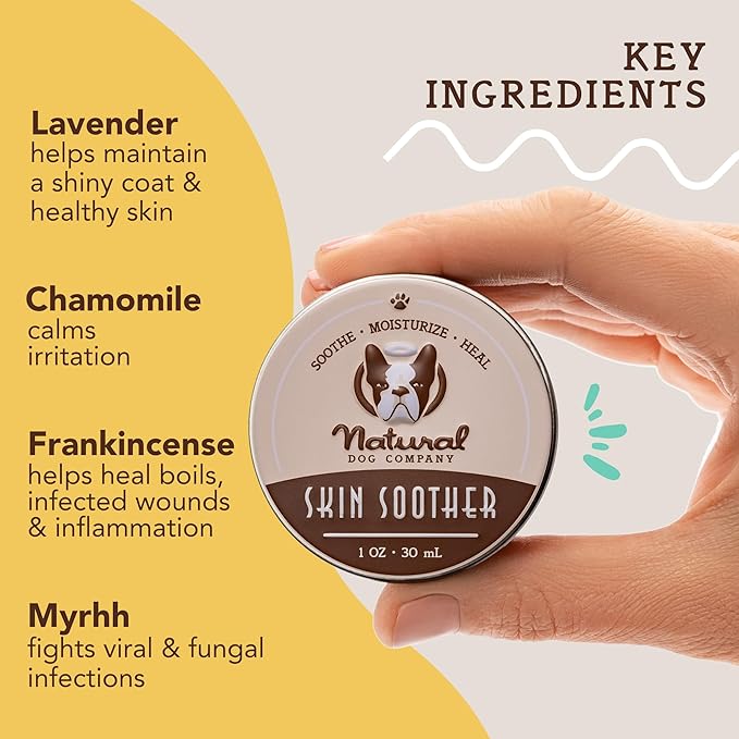 Natural Dog Company Skin Soother, 1 oz. Tin, Allergy and Itch Relief for Dogs, Dog Moisturizer for Dry Skin, Dog Lotion, Ultimate Healing Balm, Dog Rash Cream