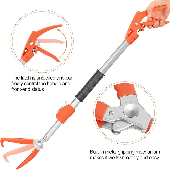 60" Snake Grabber Tool, Professional Aluminum Alloy Telescopic Rattle Snake Tongs, Reptile Grabber Snake Catcher Wide Jaw Pick-up Handling Tool with Lock