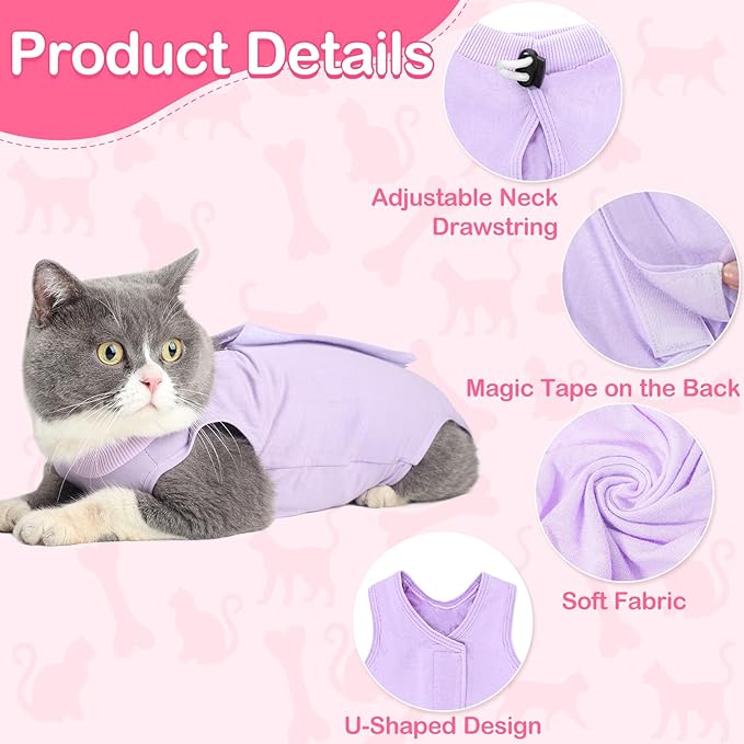 Cat Recovery Suit for Abdominal Wounds or Skin Diseases, Cat Onesie for Cats After Surgery Female Kitten Recovery Suit, Breathable E-Collar Alternative for Cats After Spay Anti Licking Wounds