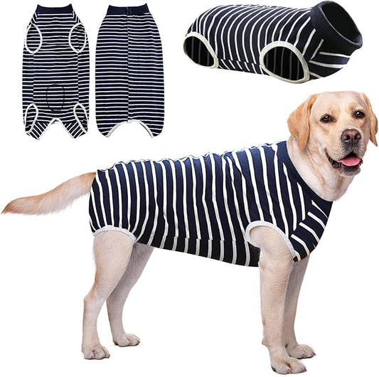 AURUZA Dog Recovery Suit After Surgery, Soft Breathable Dog Onesie for Surgery Female Male, Anti Licking Dog Surgical Suit (Blue Strip,3XL)