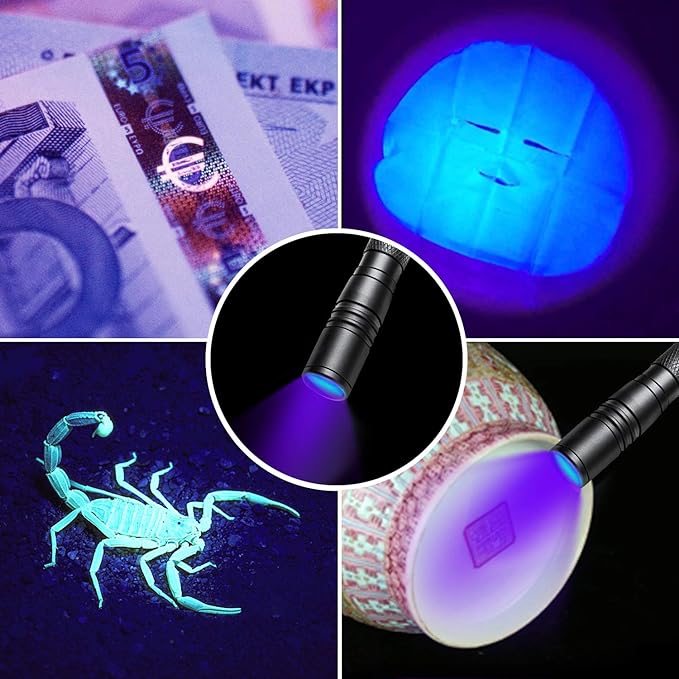 UV Flashlight, 395nm Black Light Pen Flashlight, LED Pen Flashlight IPX4 Waterproof, Urine Detector for Pet Urine, Cat Dog Stains, Bed Bug, Night Fishing, Travel