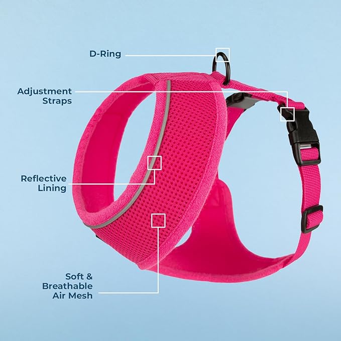 Aerolite No Pull Mesh Dog Harness with Lightweight, Soft, Breathable Chest Coverage, Reflective Stitching, and Adjustable Straps for Walking, Running, Training, Heavy Duty and Durable - Fuchsia, XS