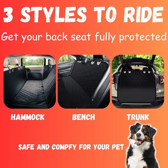 Dog Car Seat Cover for Back Seat for Cars & SUVs - Durable Pet Car Seat Cover Backseat Protector, Nonslip Dog Hammock for Car, Waterproof Scratchproof Rear Seat Cover Against Dirt, Fur, W/Side Flaps