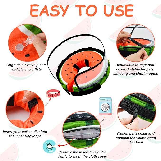 Dog Cone,Dog Surgery Collar,Dog Cones for Small Medium Large Dogs,Inflatable Cone for Dogs,Watermelon Dog Cone Collar, Does not Impede Vision Dog Recovery Collar