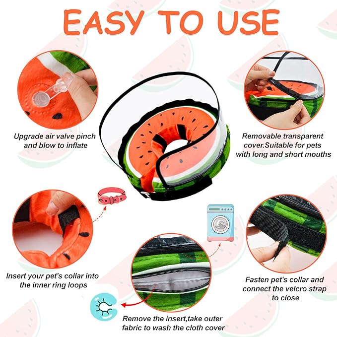 Dog Cone,Dog Surgery Collar,Dog Cones for Small Medium Large Dogs,Inflatable Cone for Dogs,Watermelon Dog Cone Collar, Does not Impede Vision Dog Recovery Collar
