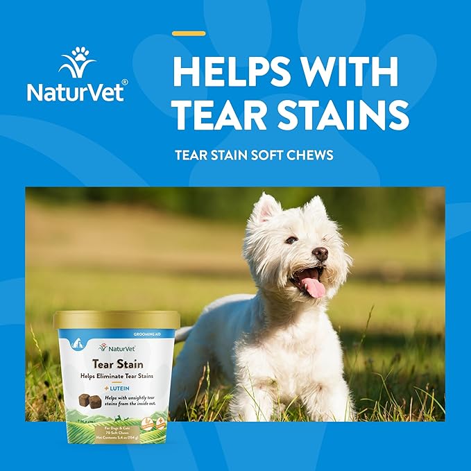 NaturVet – Tear Stain Plus Lutein – Eliminates Unsightly Tear Stains – Enhanced with Cranberry Extract, Marshmallow Root & Oregon Grape Root – for Dogs & Cats – 70 Soft Chews