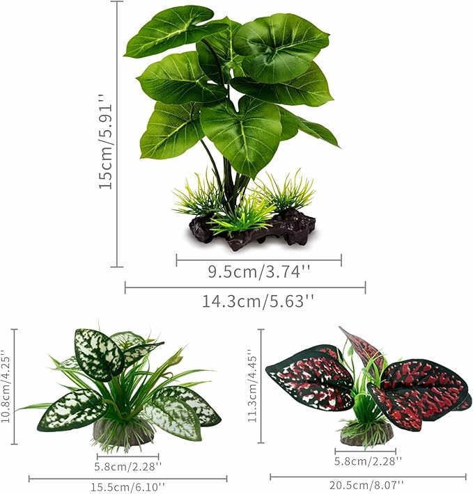 Reptile Artificial Plants, Terrarium Plants Decorations Supplies, Aquarium Fish Tank Plant, Amphibian Habitat Hideout Tank Accessories(M Set-4pcs/D)