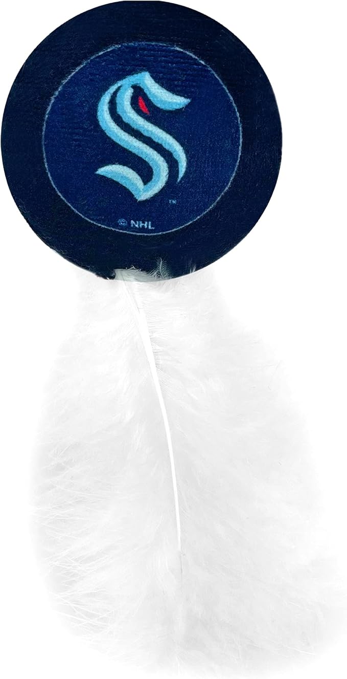 BEST PLUSH CAT TOY NHL SEATTLE KRAKEN Complete Set of 3 piece Cat Toys filled with Fresh Catnip. Includes: 1 Jersey Cat Toy, 1 Hockey Puck Cat Toy with Feathers & 1 #1 Fan Cat Toy. Beautiful Team LOGO