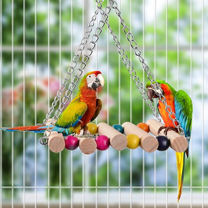 Bird Parrot Toys Swing Hanging,18 Pieces Bird Cage Accessories Toy Perch Ladder Chewing Toys Hammock for Parakeets,Cockatiels,Lovebirds,Conures,budgie,Macaws,Lovebirds,Finches and Other Small Pets