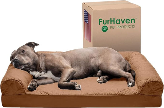 Furhaven Orthopedic Dog Bed for Large/Medium Dogs w/ Removable Bolsters & Washable Cover, For Dogs Up to 55 lbs - Quilted Sofa - Toasted Brown, Large