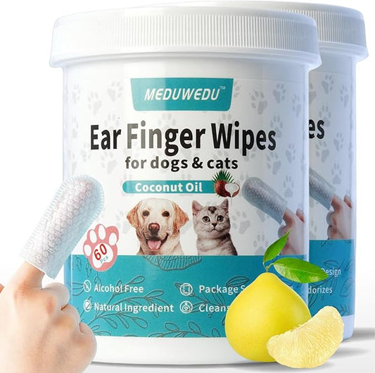 Ear Cleaner Finger Wipes 120 Counts, Dog Ear Cleaner,Soft & Easy Otic Cleaning Pads, Remove Wax, Dirt & Stop Smelly, Itchy, Non-Irritating, Grapefruit Scent