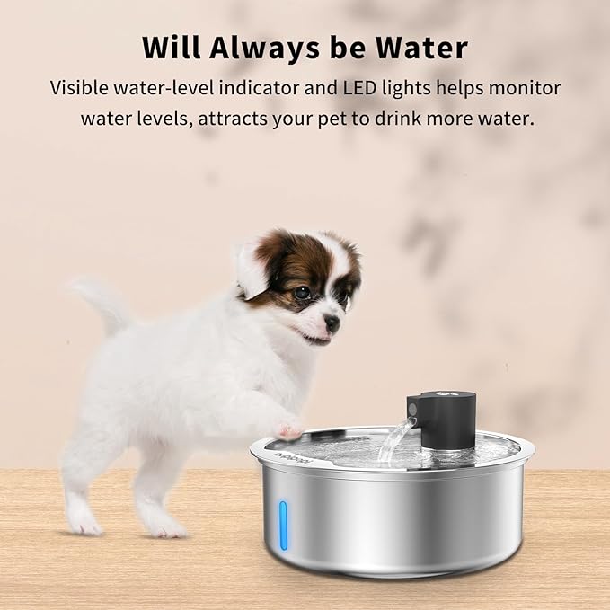 Stainless Steel Dog Water Fountain, 7L/1.8G/236oz Pet Water Fountain for Large Dogs & Multi-Cats, Dog Water Bowl Dispenser with Quiet Water Pump and 3 Replacement Filters