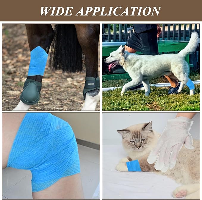 12 Pack 4 Inch x 5 Yard Vet Wrap Bulk Bandage Tape, Self Adhesive Bandage Wrap for First Aid, Non-Woven Cohesive Bandage for Horses Dogs Cats Elbow Ankle - 6 Color