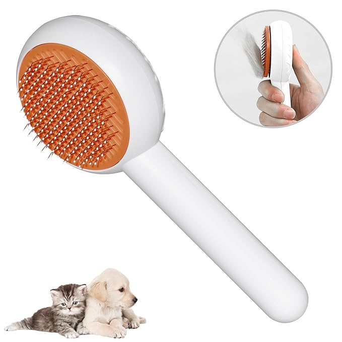 Cat Grooming Brush - Dog Cat Bunny Pet Self Cleaning Slicker Brush - Easy to Remove Loose Undercoat, Pet Massaging Tool Suitable for Pets with Long or Short Hair（White)