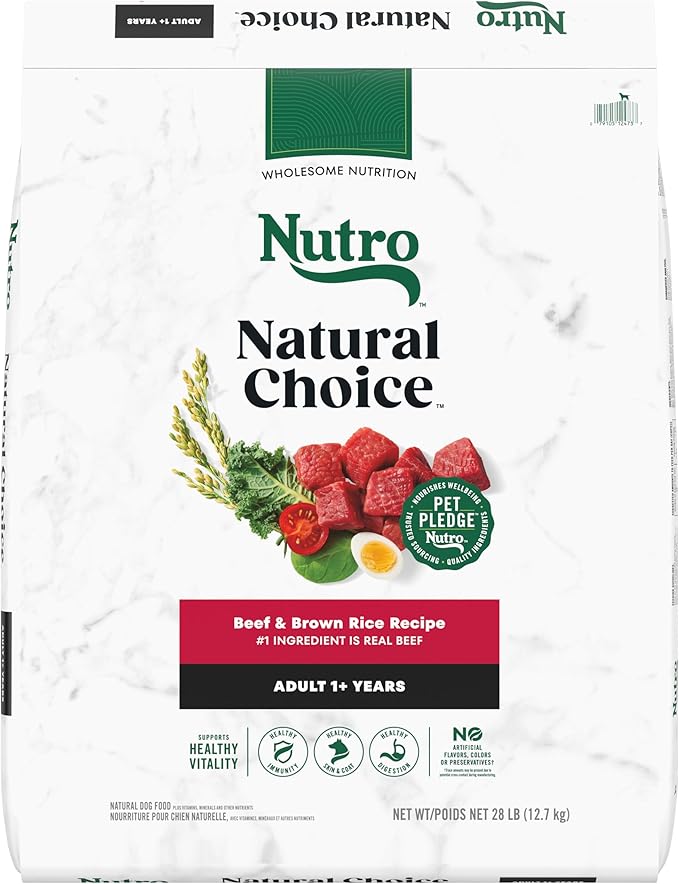 NUTRO NATURAL CHOICE Adult Dry Dog Food, Beef, Rice Recipe Dog Kibble, 28 lb. Bag