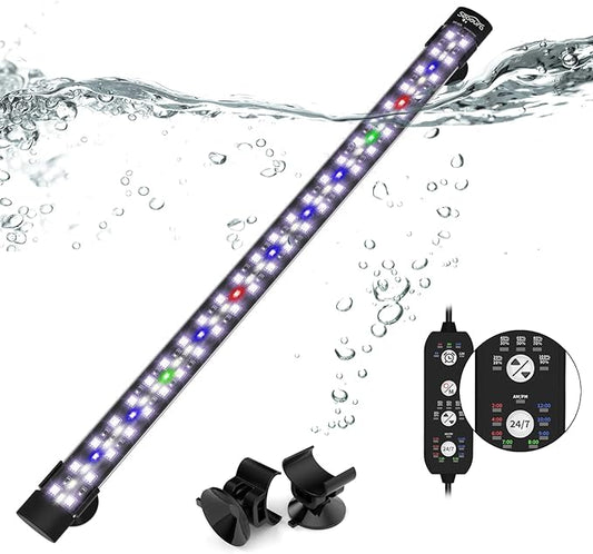 Submersible Aquarium Light for Fish Tank, 24/7 Cycle Fish Tank Light with Timer, Full Spectrum+7 Single Colors, Auto On/Off, Adjustable Brightness (18.9 Inch for 20-35inch Tank)