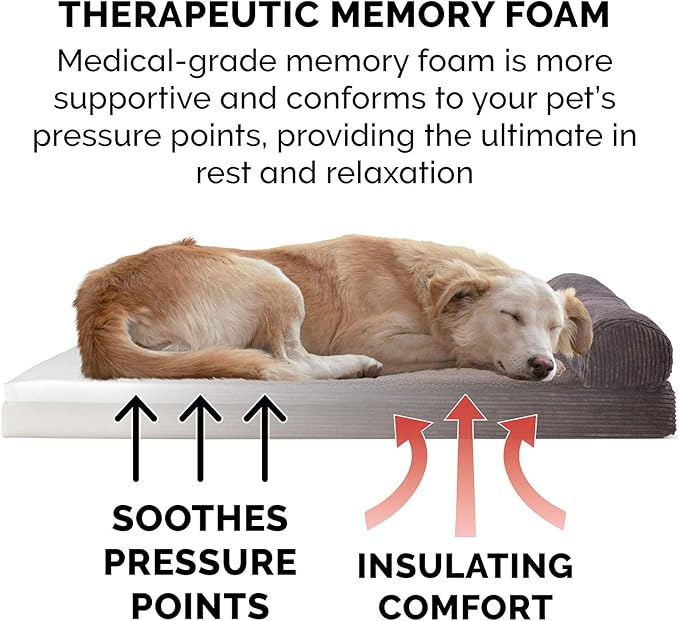 Furhaven Memory Foam Dog Bed for Large Dogs w/ Removable Bolster & Washable Cover, For Dogs UP to 125 lbs - Fleece & Corduroy Bolster Chaise - Dark Espresso, Jumbo Plus/XXL