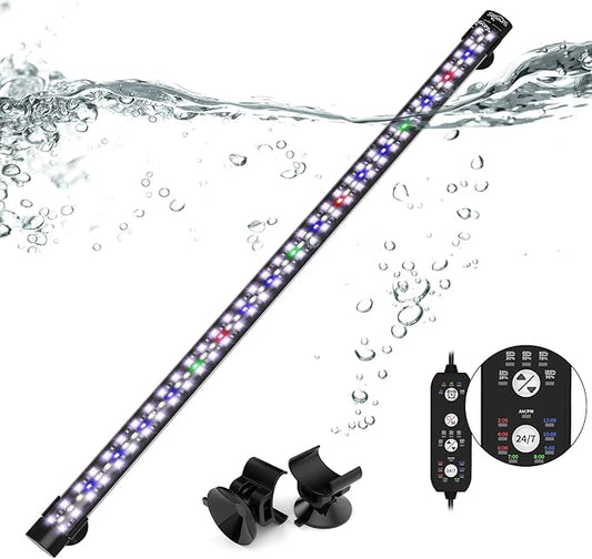 Submersible Aquarium Light for Fish Tank, 24/7 Cycle Fish Tank Light with Timer, Full Spectrum+7 Single Colors, Auto On/Off, Adjustable Brightness (26.8 Inch for 28-54inch Tank)